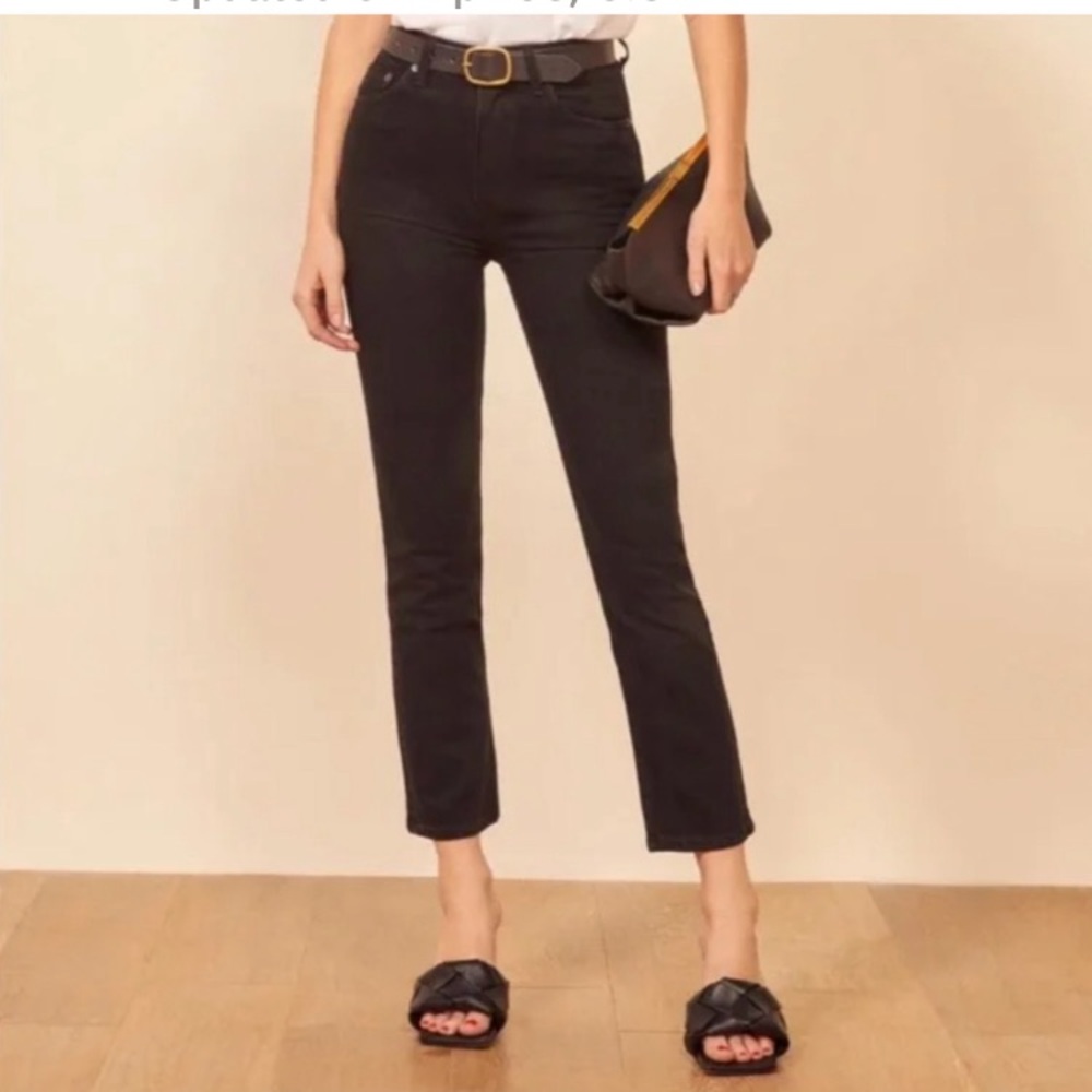 Reformation Liza High Straight Crop Jeans Faded Black Size 24